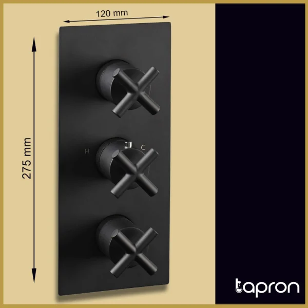 Just Taps Solex Concealed 3 Option 3 Handle Vertical Valve Matt Black
