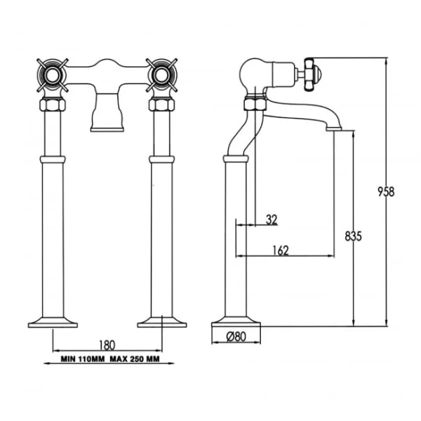 Just Taps Grosvenor Pinch Freestanding Bath Filler Nickel