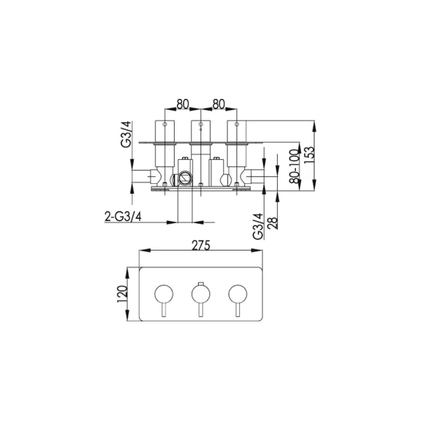 Just Taps Solex Thermostatic Concealed 2 Outlet Shower Valve Horizontal Chrome