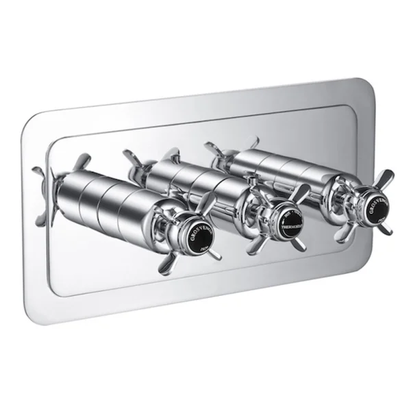 Just Taps Grosvenor Pinch -Therm 2 Outlet Valve Horizontal Matt Black