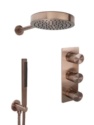 Just Taps Evo 2 Outlet Shower Valve, Arm 400mm,overhead Shower 200mm, Round Water Outlet Brushed Bronze