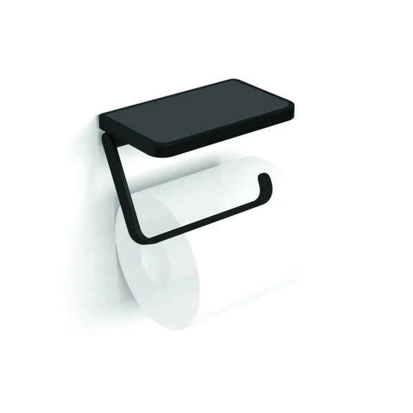 Hib Atto (black) Toilet Roll Holder With Shelf & Anti-slip Mat