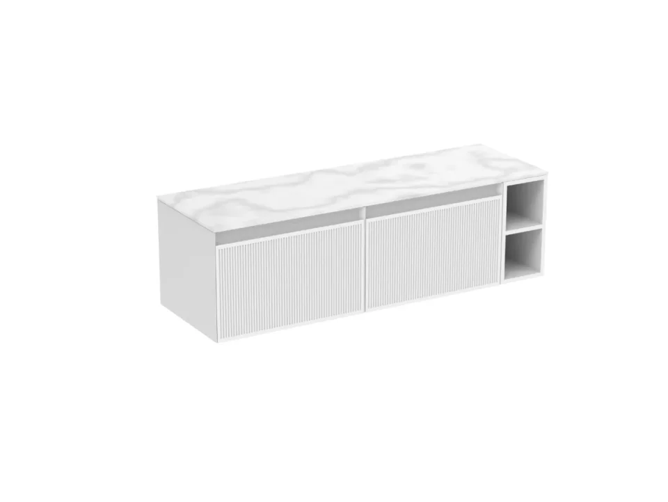 Saneux Monument 140cm Kit - 2 X 60cm 1 Drawer Wall Mounted Unit, 20cm Spacer & 140cm Countertop - Matte White product image - Image 1