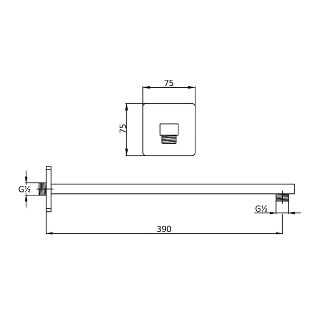 Just Taps Hix Square Shower Arm Chrome detail view - Image 3