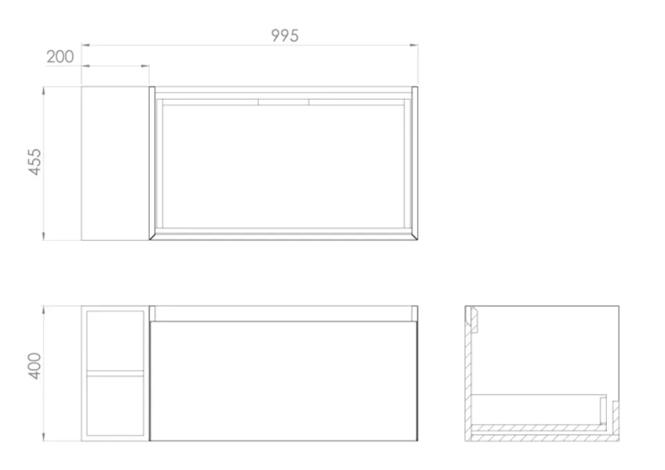 Saneux Uni 100cm Kit - 80cm 1 Drawer Wall Mounted Unit, 20cm Spacer & 100cm Countertop - Matte Anthracite detail view - Image 2