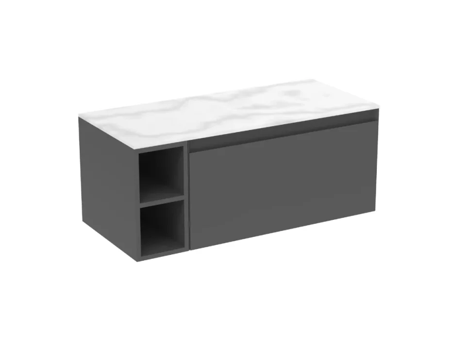 Saneux Uni 100cm Kit - 80cm 1 Drawer Wall Mounted Unit, 20cm Spacer & 100cm Countertop - Matte Anthracite detail view - Image 4