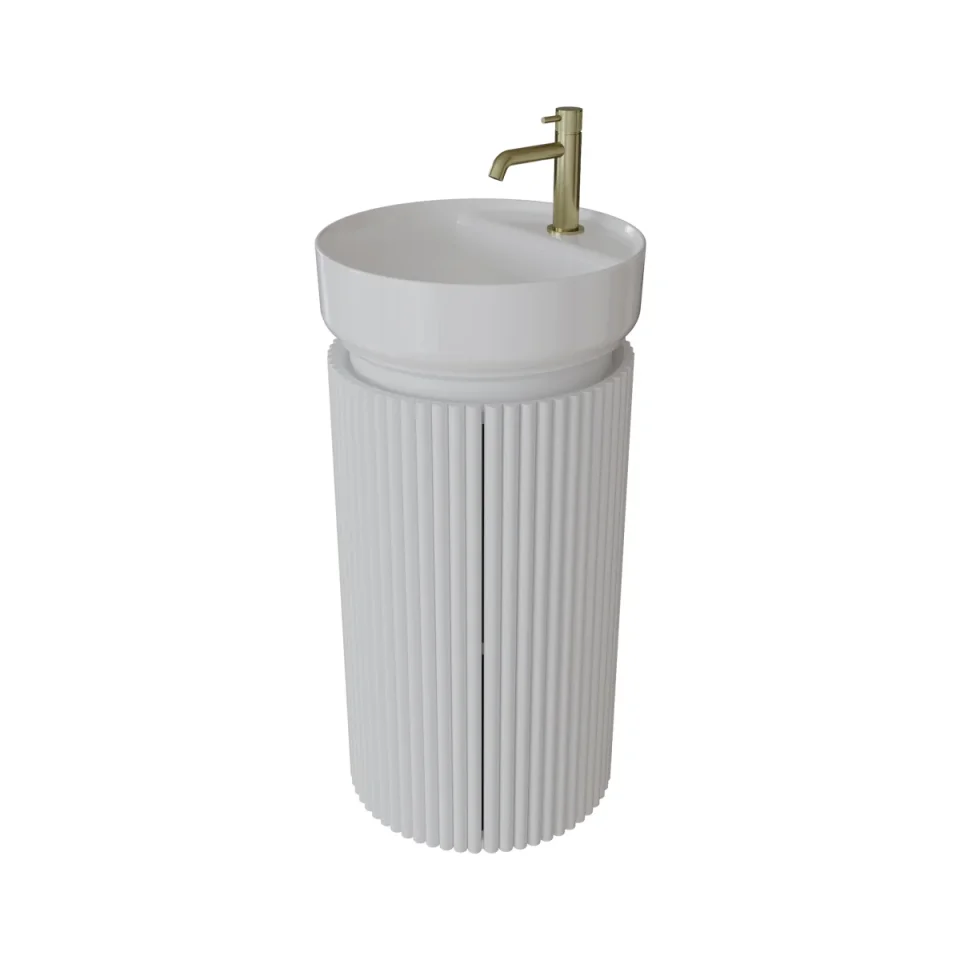 Saneux Oxford 40cm Fluted Floor Standing Basin Unit - Matte White product image - Image 1