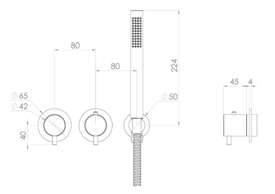 Saneux Cos 2 Way Thermostatic Shower Ring Valve Kit - W/ Classic Handle & Handset - Portrait & Landscape - Chrome detail view - Image 2