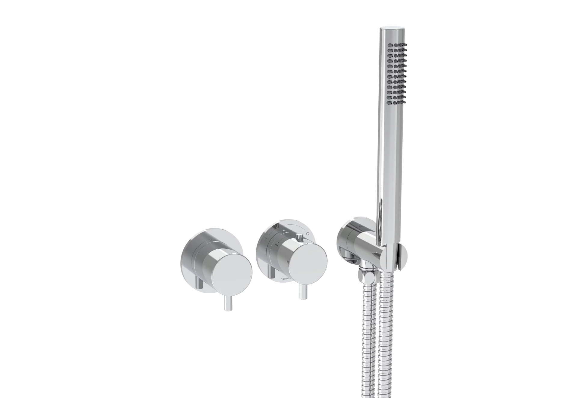 Saneux Cos 2 Way Thermostatic Shower Ring Valve Kit - W/ Classic Handle & Handset - Portrait & Landscape - Chrome