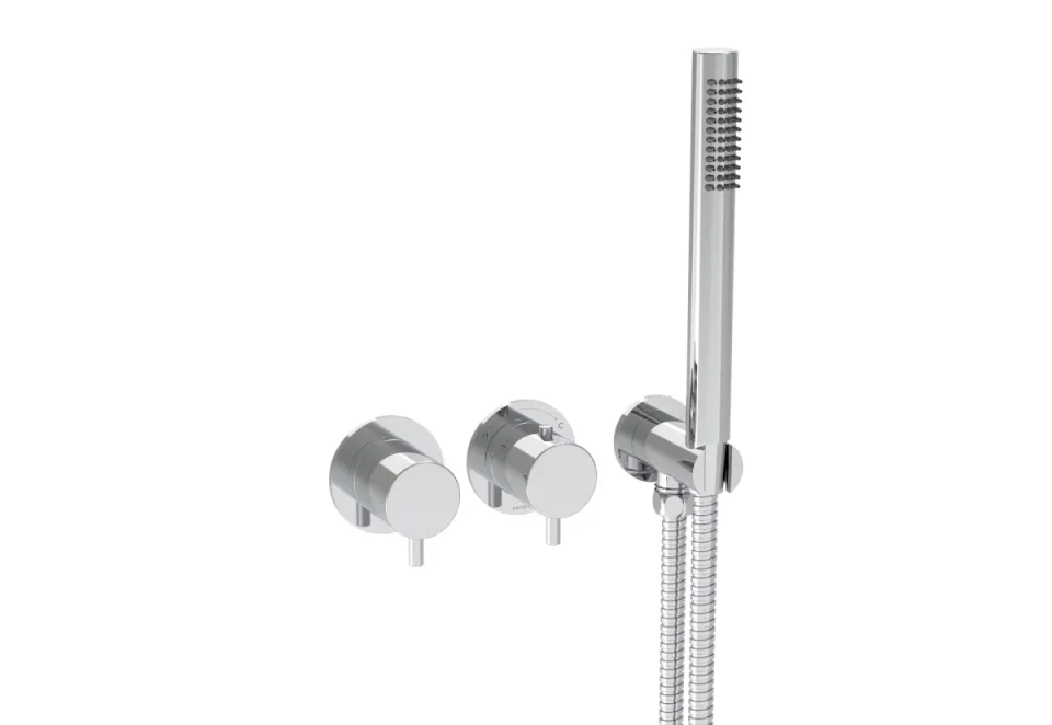 Saneux Cos 2 Way Thermostatic Shower Ring Valve Kit - W/ Classic Handle & Handset - Portrait & Landscape - Chrome product image - Image 1
