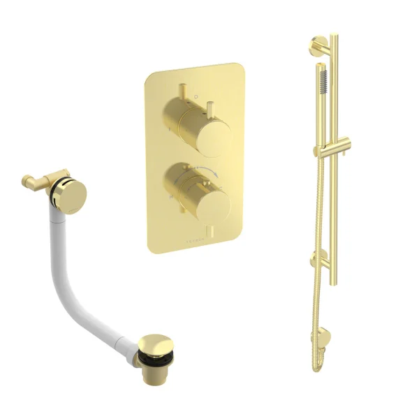 Saneux Cos 2 Way Shower Kit - W/ Slim Handset & Slider Rail & Bath Filler - Brushed Brass