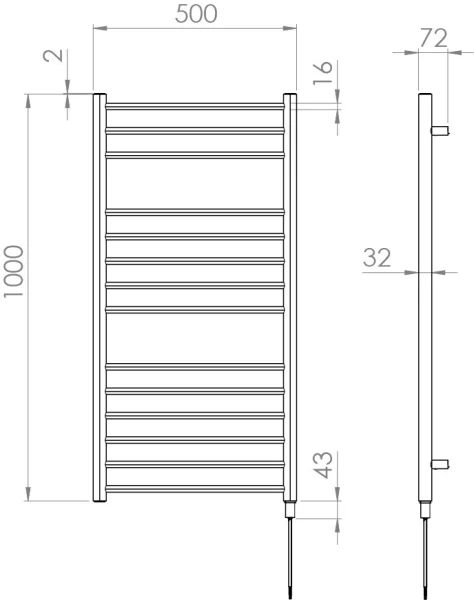 Saneux Ember 1000x500mm Pre-filled Towel Rail - Brushed Nickel