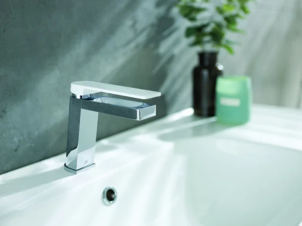 Just Taps Axel Single Lever Basin Mixer Matt White Handle Chrome