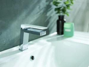 Just Taps Axel Single Lever Basin Mixer Matt White Handle Chrome