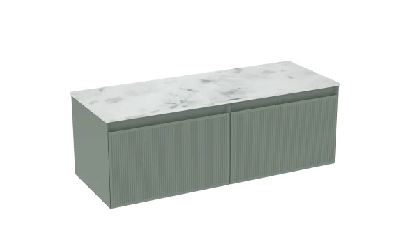 Saneux Monument 120cm Kit - 2 X 60cm 1 Drawer Wall Mounted Unit & 120cm Countertop - Matte Sage