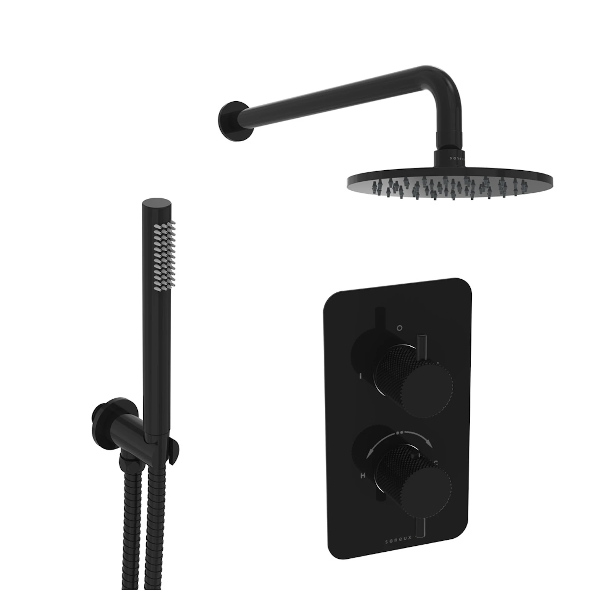 Saneux Cos 2 Way Shower Kit - W/ Slim Handset - Knurled - Satin Black