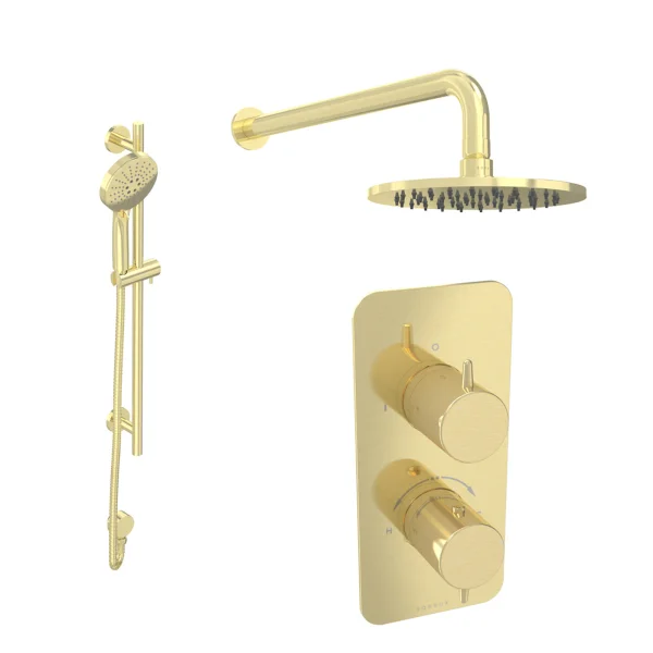 Saneux Eden 2 Way Shower Kit - W/ 3 Function Handset & Slider Rail & Shower Head - Brushed Brass