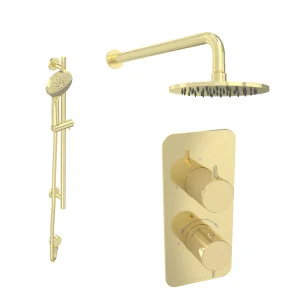 Saneux Eden 2 Way Shower Kit - W/ 3 Function Handset & Slider Rail & Shower Head - Brushed Brass