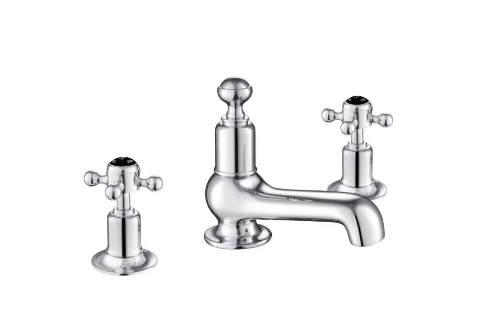 Just Taps Grosvenor Cross Three Hole Deck Mounted Basin Mix Matt Black detail view - Image 2