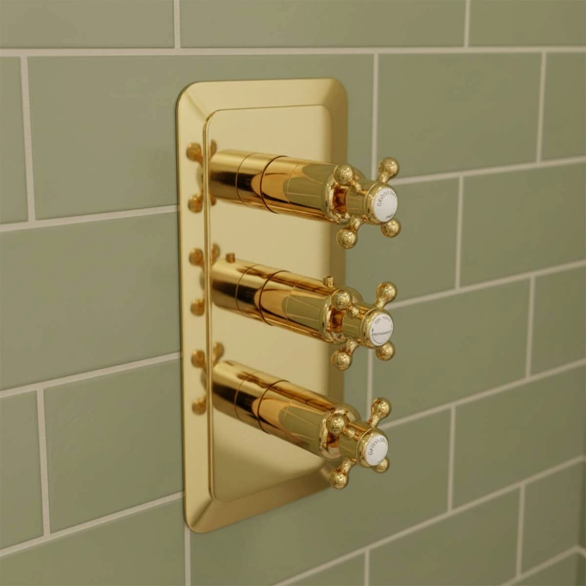 Just Taps Grosvenor Cross Concealed Thermostatic 3 Outlet Valve Vertical Light Gold