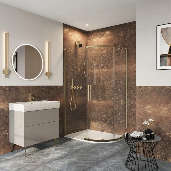 Crosswater Asura 8mm Quadrant Single Door A 1200 x 800 Fixed Panels Brushed Brass