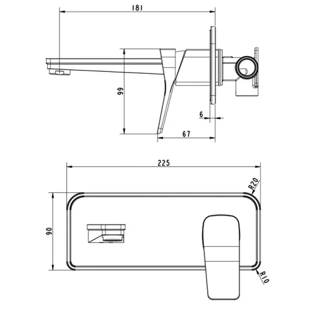 Just Taps Hix Single Lever Wall Mounted Basin Mixer Brushed Brass detail view - Image 2
