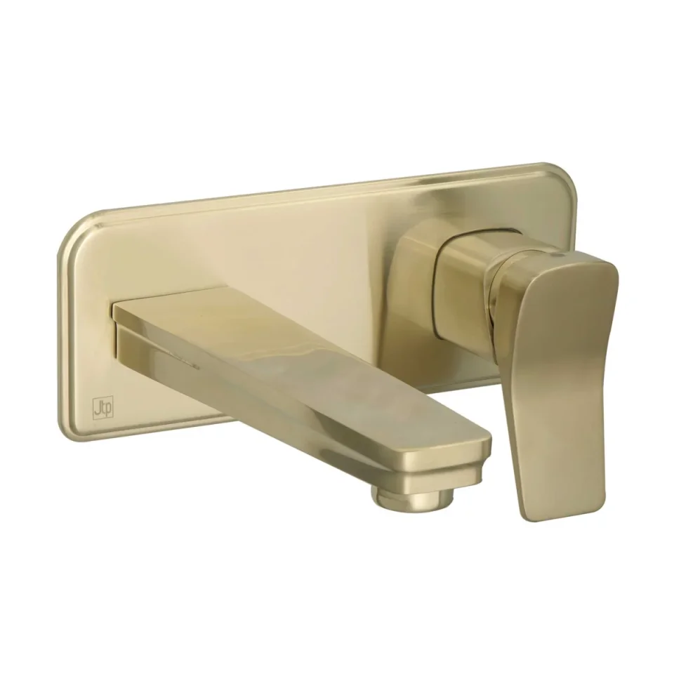 Just Taps Hix Single Lever Wall Mounted Basin Mixer Brushed Brass detail view - Image 3