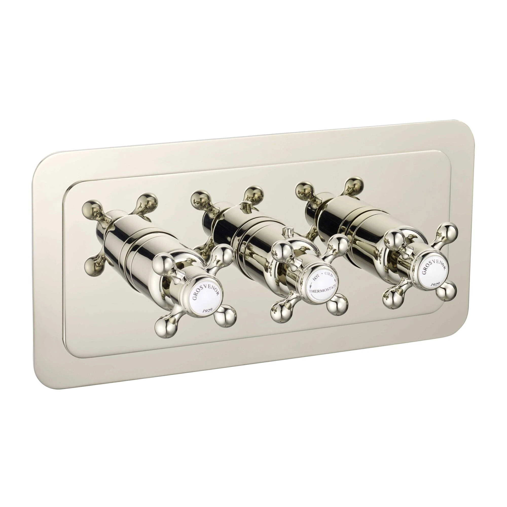 Just Taps Grosvenor Cross Thermo Concealed 2 Outlet Shower Valve Horz