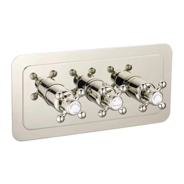 Just Taps Grosvenor Cross Thermo Concealed 2 Outlet Shower Valve Horz