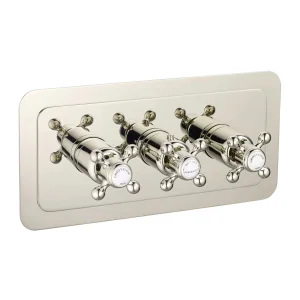 Just Taps Grosvenor Cross Thermo Concealed 2 Outlet Shower Valve Horz