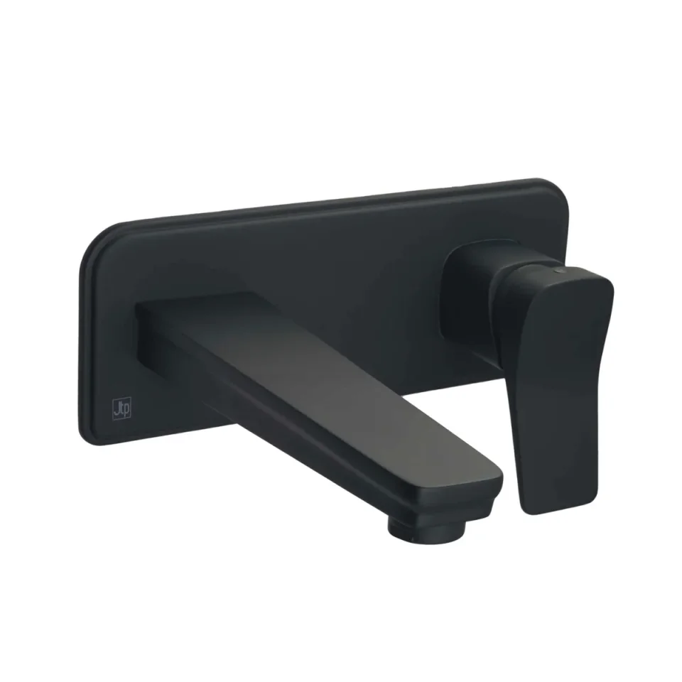 Just Taps Hix Single Lever Wall Mounted Basin Mixer Matt Black detail view - Image 2