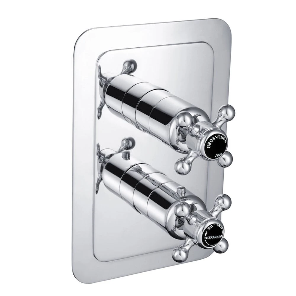 Just Taps Grosvenor Cross Concealed Thermostatic 2 Outlet Valve Chrome