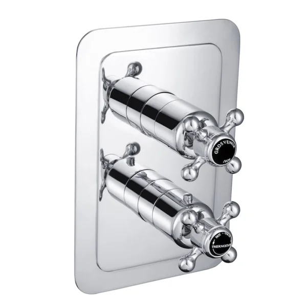 Just Taps Grosvenor Cross Concealed Thermostatic 2 Outlet Valve Chrome