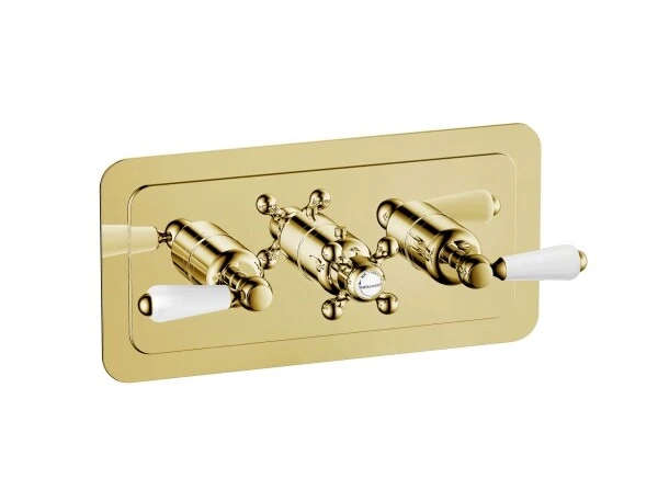 Just Taps Grosvenor Lever Thermostatic 2 Outlet Valve Horizontal Light Gold