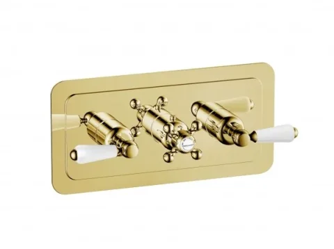 Just Taps Grosvenor Lever Thermostatic 2 Outlet Valve Horizontal Light Gold product image - Image 1
