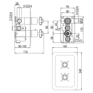 Just Taps Grosvenor Pinch Thermo Concealed 2 Outlet Shower Valve Vertical
