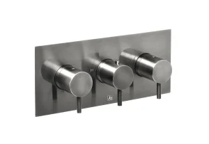 Just Taps Vos Thermostatic Concealed 3 Outlet Shower Valve Designer Handle Brushed Black