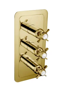 Just Taps Grosvenor Pinch Concealed Thermostatic 3 Outlet Valve Vertical Light Gold