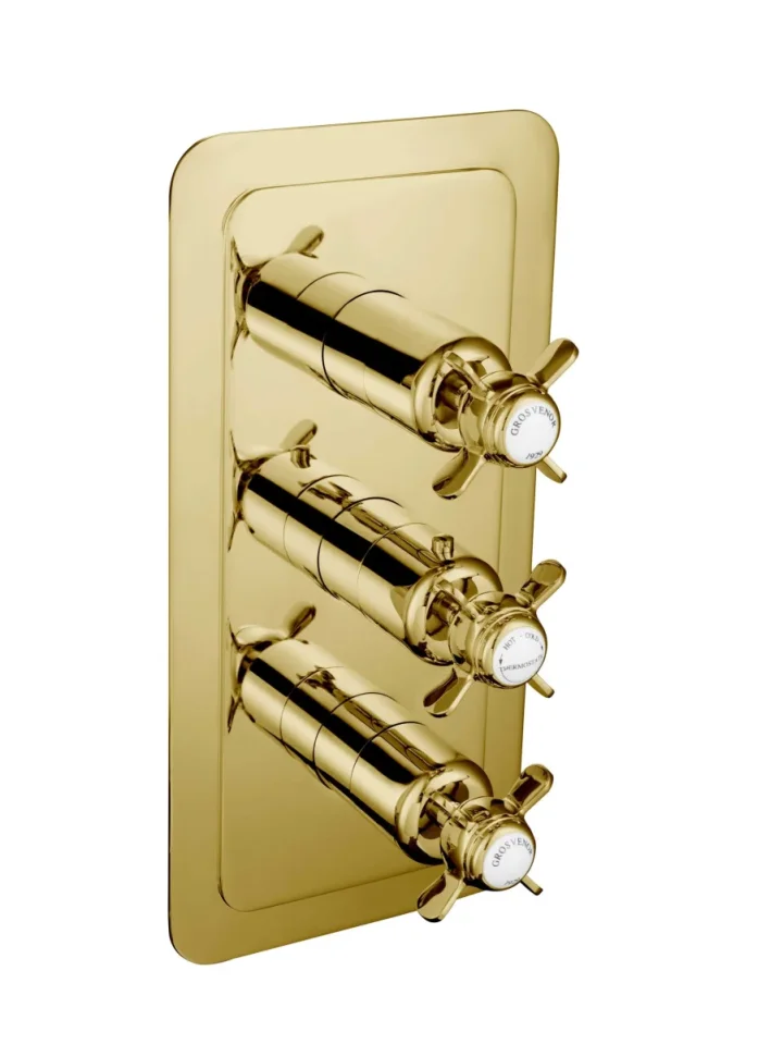 Just Taps Grosvenor Pinch Concealed Thermostatic 3 Outlet Valve Vertical Light Gold product image - Image 1