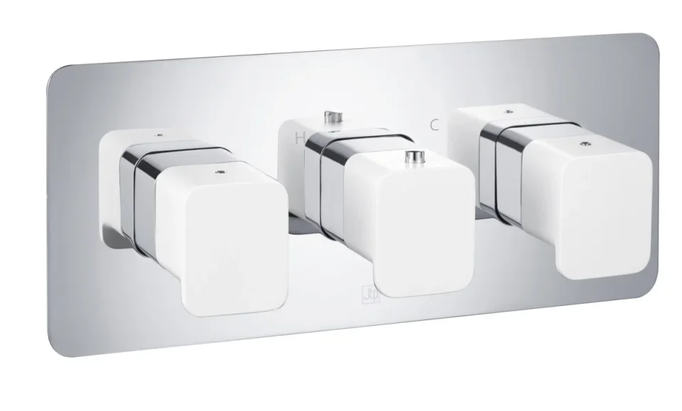 Just Taps Axel Thermo Concealed 3 Outlet Shower Valve Matt White Handle Chrome product image - Image 1
