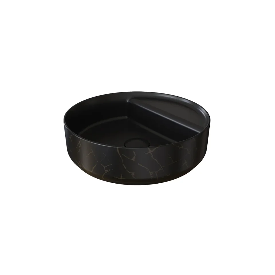Saneux Oxford 42cm Countertop Basin 0 Tap Hole - Matte Black With Bronze Vein detail view - Image 2