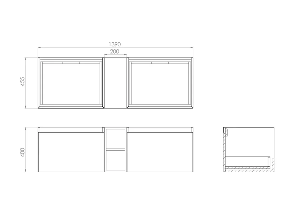 Saneux Uni 140cm Kit - 2 X 60cm 1 Drawer Wall Mounted Unit, 20cm Spacer & 140cm Countertop - English Oak detail view - Image 2