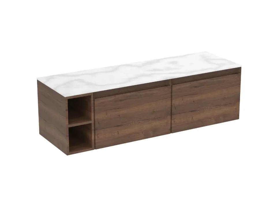 Saneux Uni 140cm Kit - 2 X 60cm 1 Drawer Wall Mounted Unit, 20cm Spacer & 140cm Countertop - English Oak detail view - Image 5