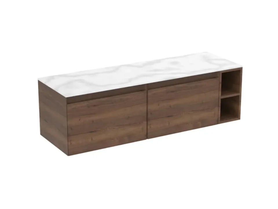 Saneux Uni 140cm Kit - 2 X 60cm 1 Drawer Wall Mounted Unit, 20cm Spacer & 140cm Countertop - English Oak detail view - Image 6