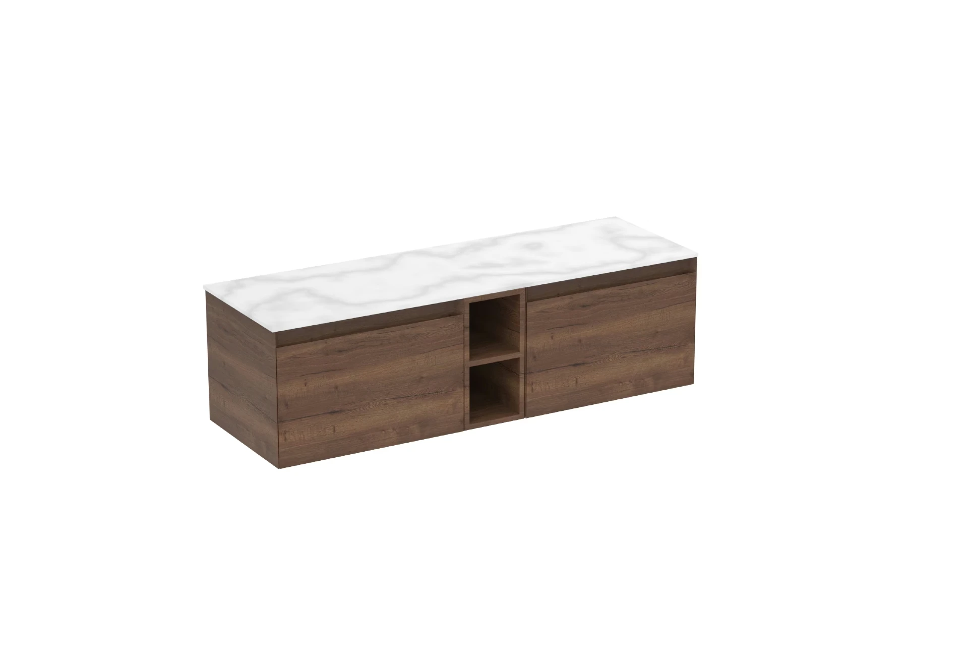 Saneux Uni 140cm Kit - 2 X 60cm 1 Drawer Wall Mounted Unit, 20cm Spacer & 140cm Countertop - English Oak