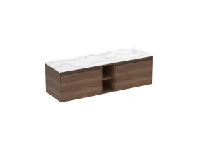 Saneux Uni 140cm Kit - 2 X 60cm 1 Drawer Wall Mounted Unit, 20cm Spacer & 140cm Countertop - English Oak