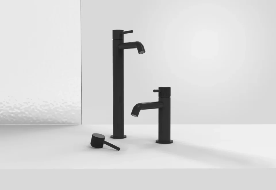 Saneux Cos Tall Basin Mixer Kit - W/ Knurled Handle - Satin Black (pvd) detail view - Image 2