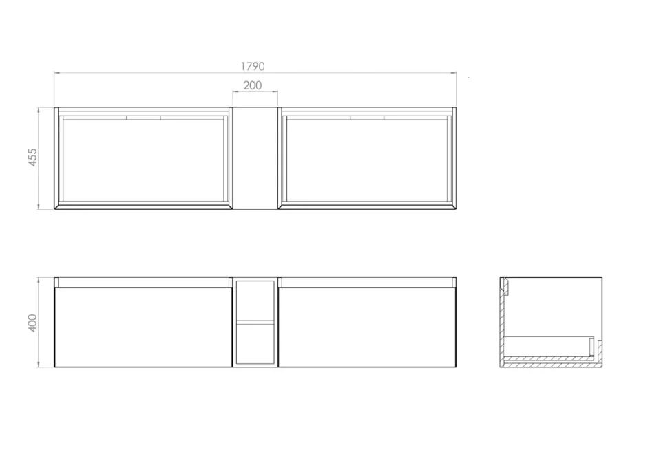 Saneux Uni 180cm Kit - 2 X 80cm 1 Drawer Wall Mounted Unit, 20cm Spacer & 180cm Countertop - Matte White detail view - Image 2