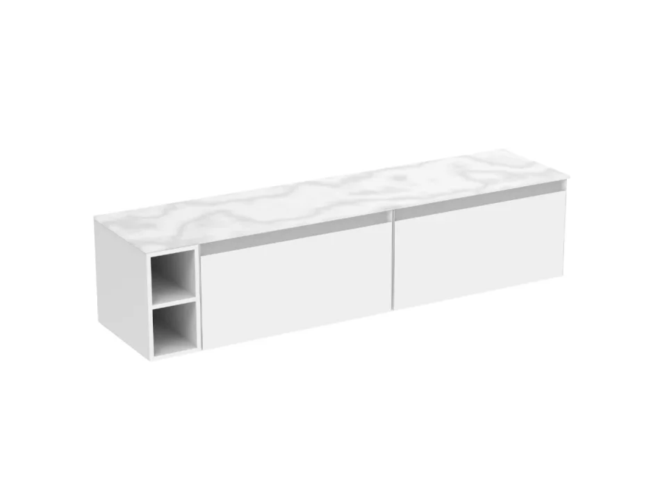 Saneux Uni 180cm Kit - 2 X 80cm 1 Drawer Wall Mounted Unit, 20cm Spacer & 180cm Countertop - Matte White detail view - Image 5