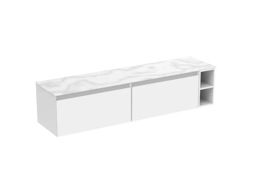 Saneux Uni 180cm Kit - 2 X 80cm 1 Drawer Wall Mounted Unit, 20cm Spacer & 180cm Countertop - Matte White detail view - Image 6